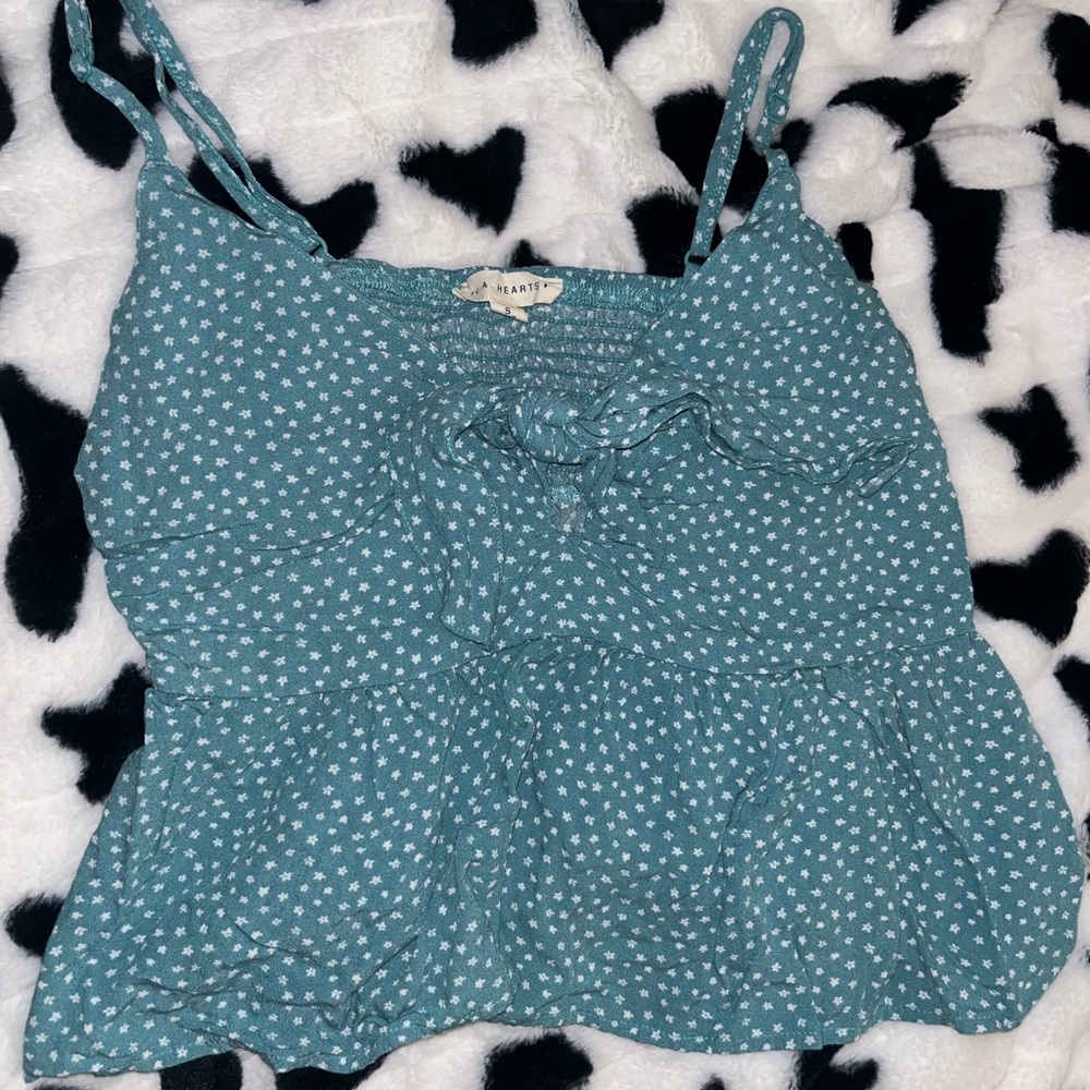 La Hearts Blue Ruffled Tie Front Camisole
